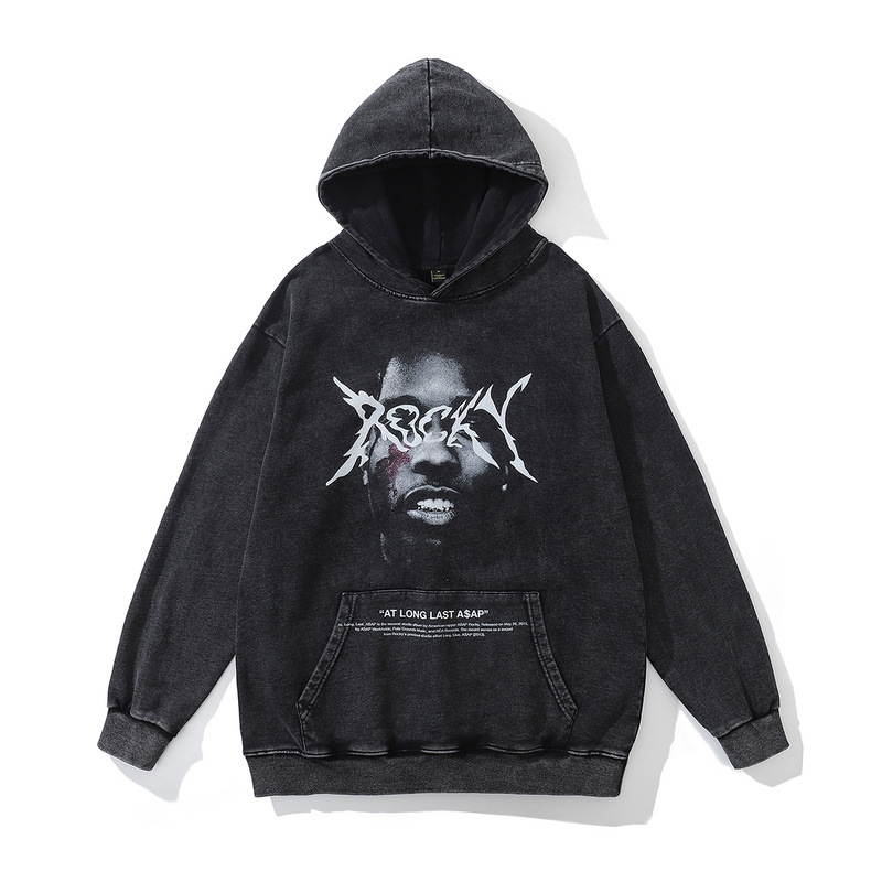 TKPA American hip-hop portrait printed washed hooded sweatshirt for men and women retro trendy brand old loose and versatile jacket - Image 5