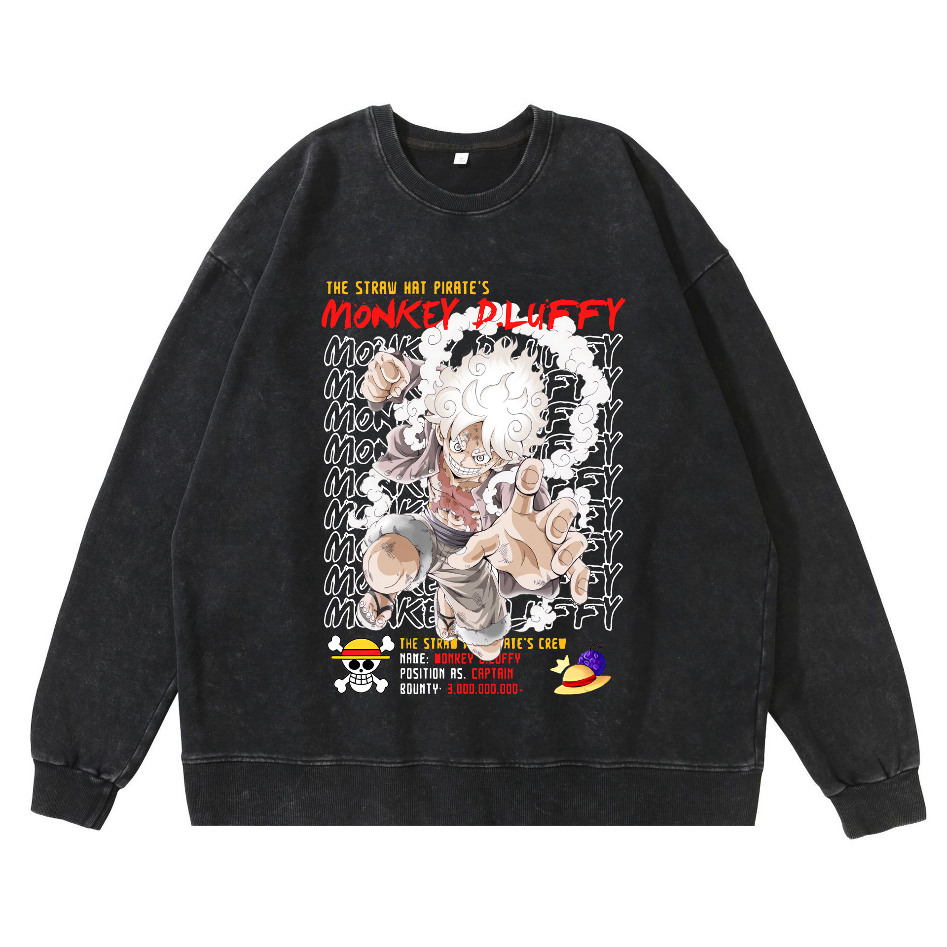 360g heavy washed retro sweatshirt street hip-hop anime American style pirate Luffy Zoro cotton autumn sweatshirt - Image 2