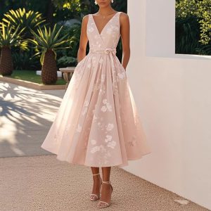 Women's Sleeveless V-Neck Evening Dress