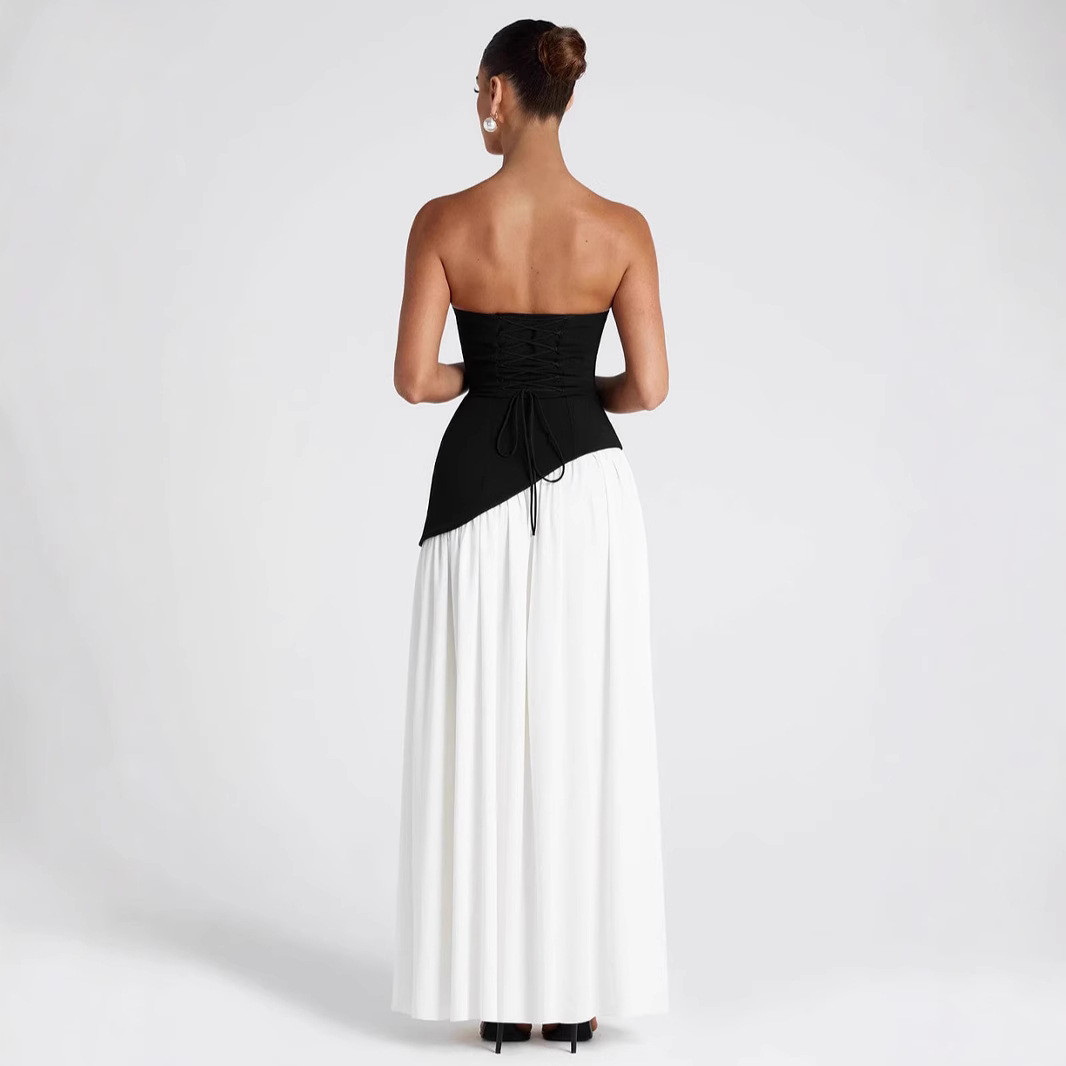 2025 European and American cross-border women's clothing tube top solid color slit dress fashionable sexy backless high slit long skirt new style - Image 2