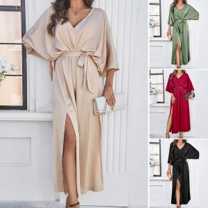 Women's High-Waisted V-Neck Dress
