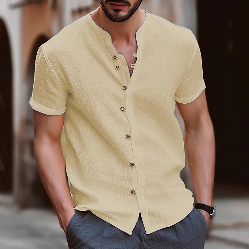Cross-border Amazon eBay hot selling Hawaii new fashion men's retro button cotton and linen casual short-sleeved shirt - Image 12
