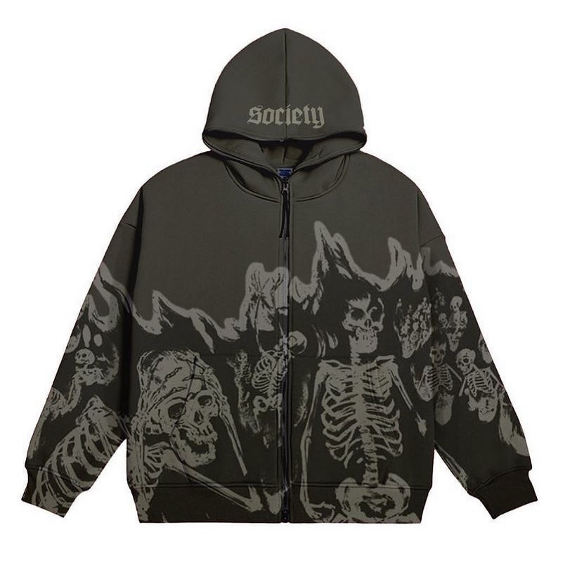 2022 Cross Border Men's Streetwear Vintage Skull Hoodie Zipper Hoodie Sweatshirt Gothic Tops - Image 8