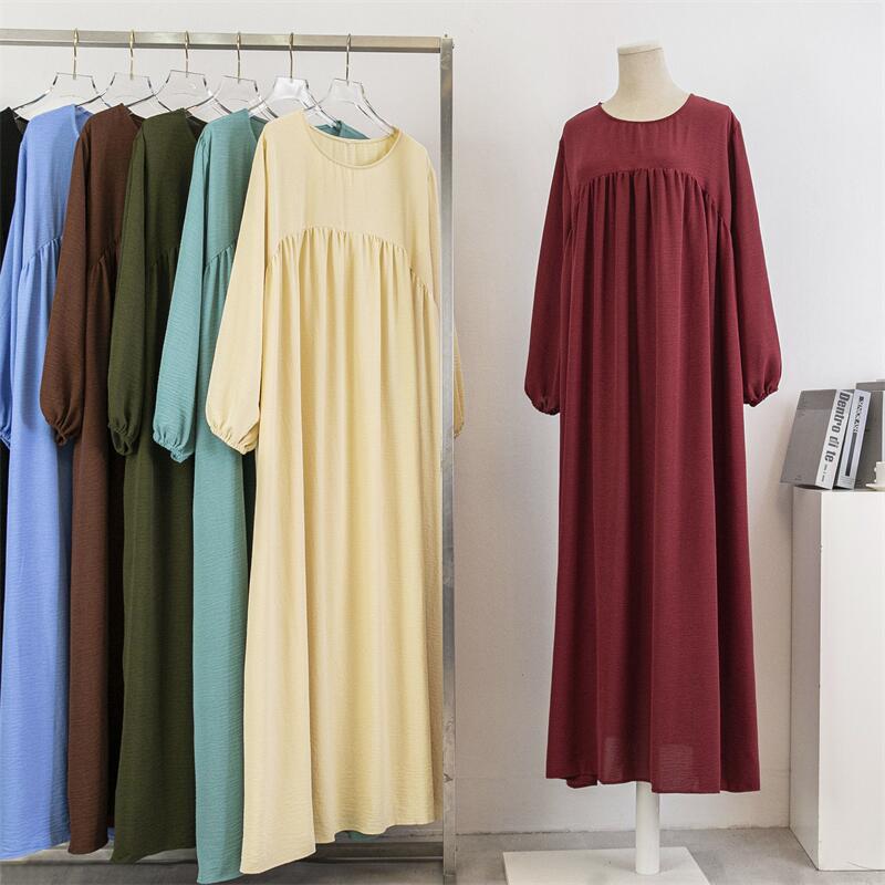 Cross-border foreign trade loose large size long-sleeved solid color pullover robe dress spring and autumn Korean version fat girl over-the-knee long skirt dress - Image 9