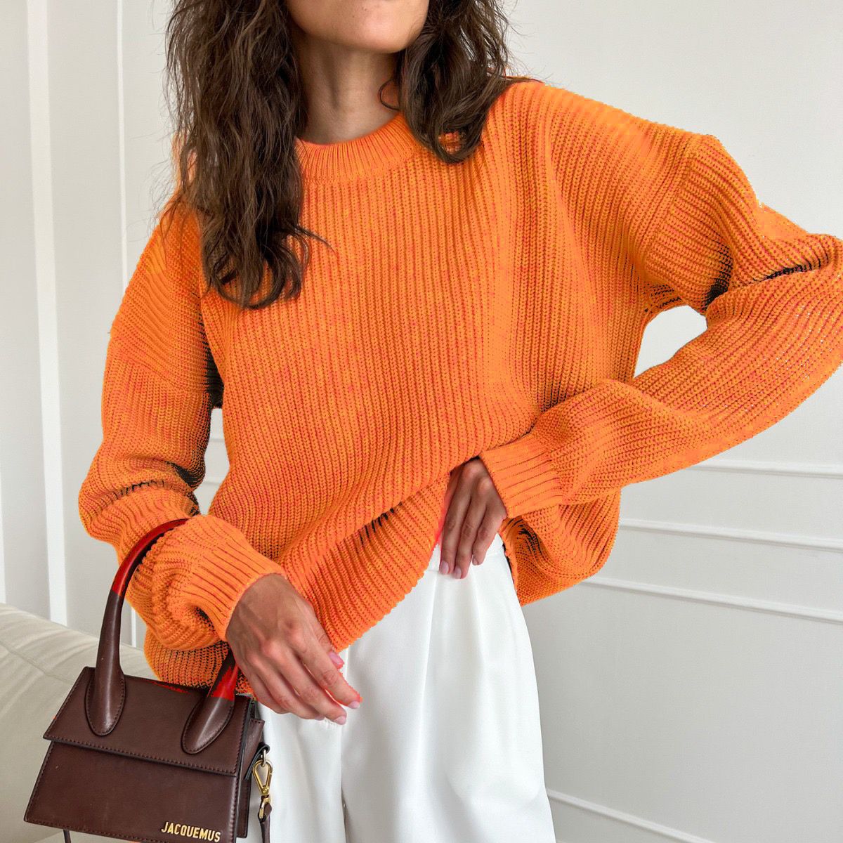European and American style solid color round neck thick sweater for women, 2025 autumn and winter new arrival, loose long sleeve lazy style pullover knit sweater for women. - Image 30