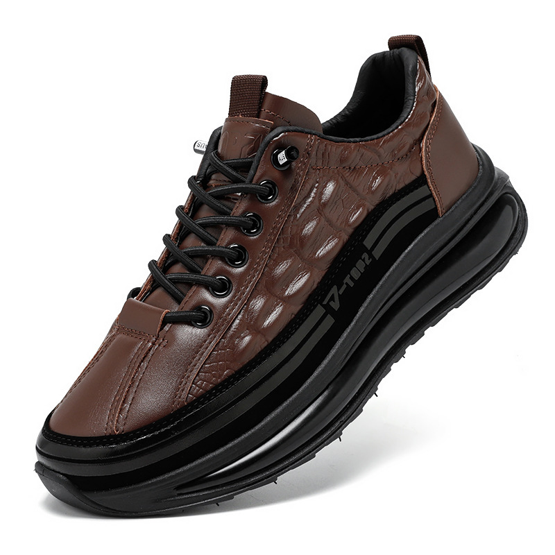 Wholesale men's leather shoes retro crocodile pattern men's shoes 2022 new thick bottom men's casual trendy shoes trendy men's shoes - Image 3