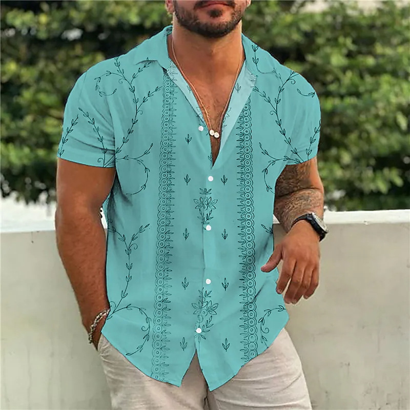 Cross-border foreign trade 2023 men's Hawaiian short-sleeved shirt men's lapel shirt holiday casual T-shirt - Image 28