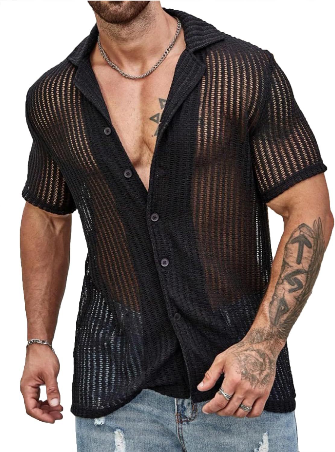 European and American men's casual shirts summer fashion cool breathable men's cardigan solid color short-sleeved tops knitted men's shirts - Image 7