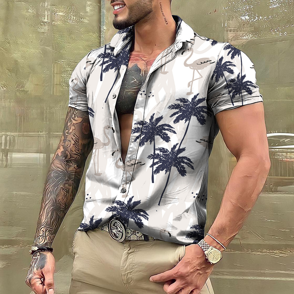 Cross-border foreign trade 2023 men's Hawaiian short-sleeved shirt men's lapel shirt holiday casual T-shirt - Image 34
