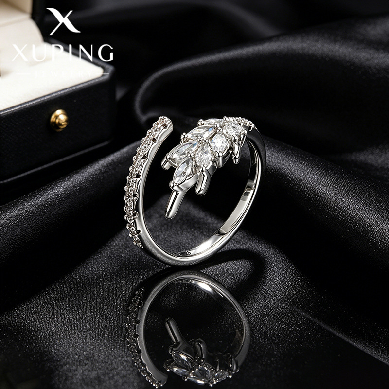 Xuping minimalist ins style open ring, copper alloy plated with white wheat ears, fashionable European and American style cross-border ring wholesale for women.