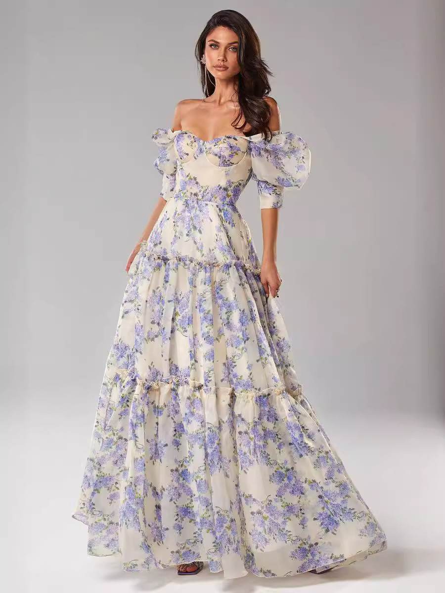 New European and American cross-border style off-shoulder European and American women's fashion organza fairy long elegant evening dress - Image 7