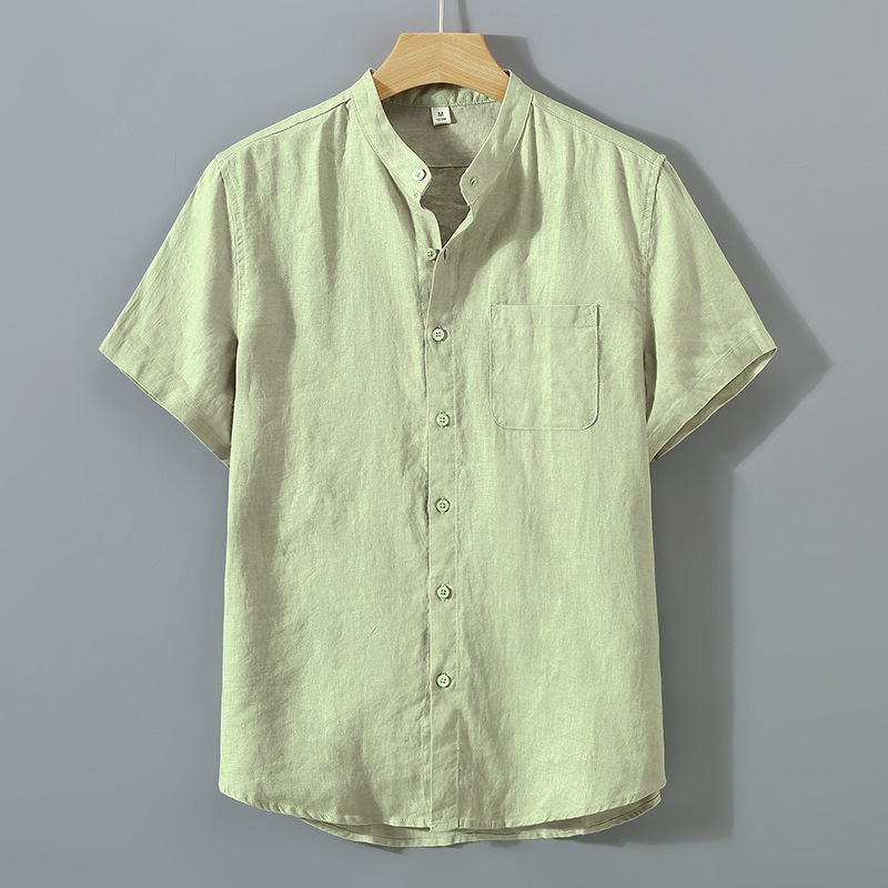 Summer linen short-sleeved shirt for middle-aged men's business casual pure linen pocket shirt loose cardigan half-sleeved linen clothing - Image 6