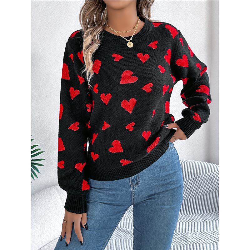 Real shot of 2025 Fall/Winter casual color-blocked heart lantern sleeve pullover sweater, Amazon cross-border Valentine's Day women's clothing. - Image 7