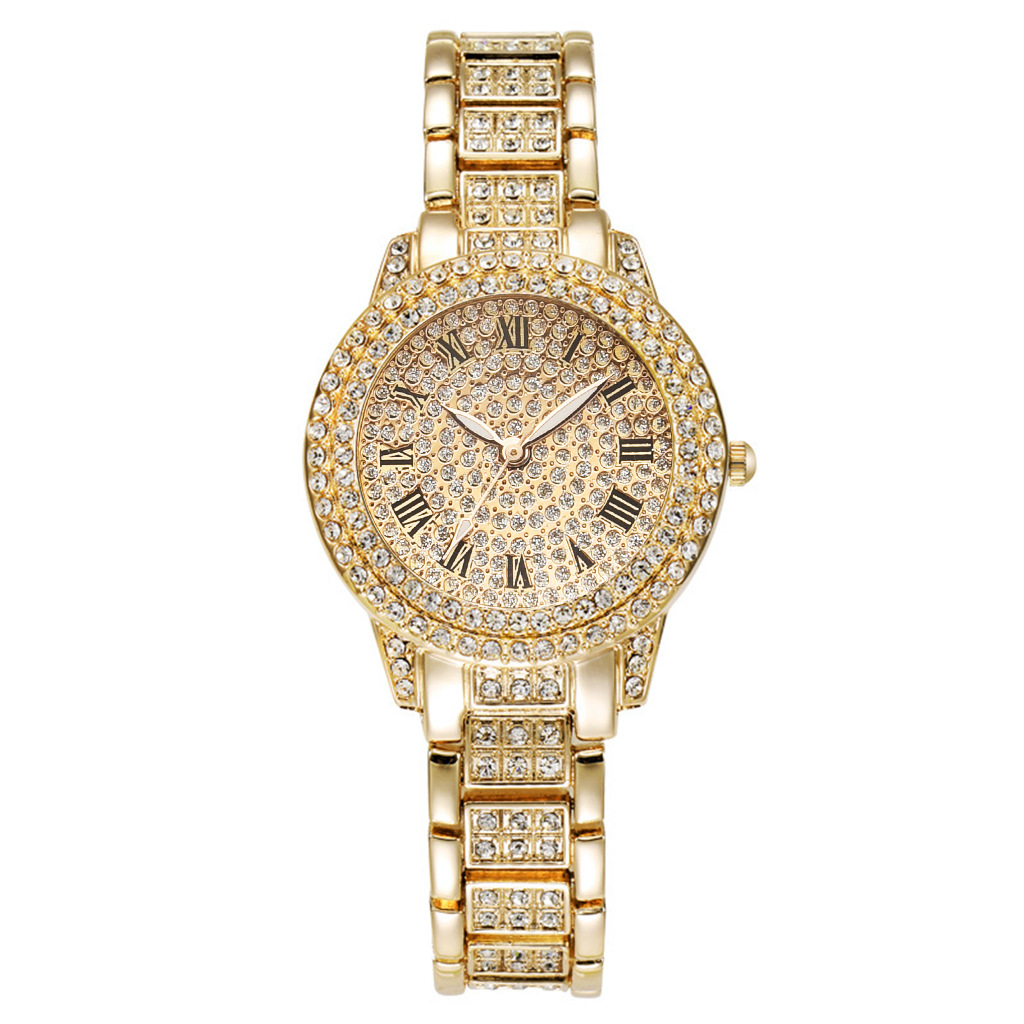 Roman literal steel belt watch full of diamonds starry temperament business quartz watch hip-hop style full diamond bracelet set - Image 7