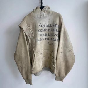 American retro trendy dark casual hoodie with print, heavyweight irregular design, unisex sweatshirt