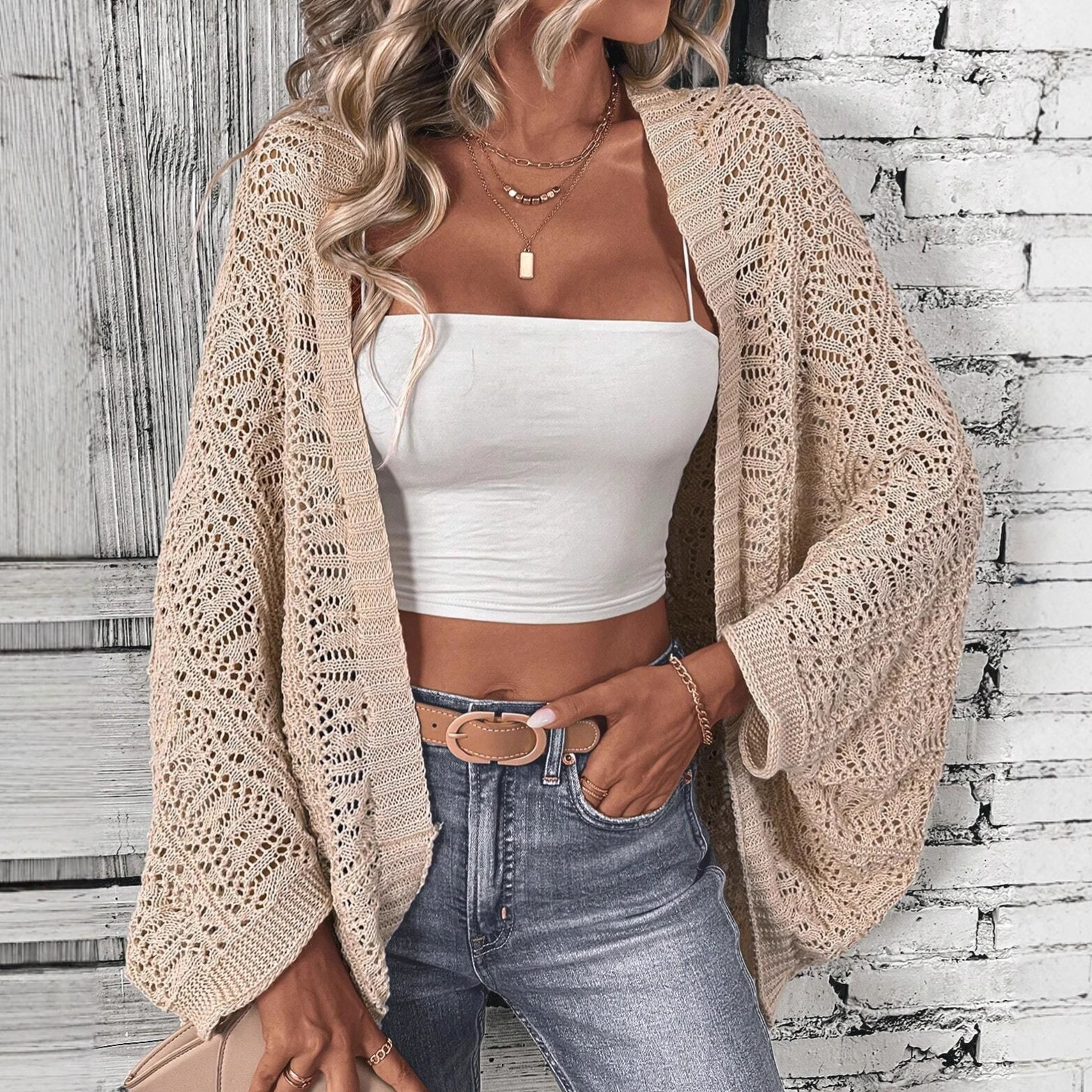 Spring AliExpress Independent Website Hollow-out Batwing Sleeve Cardigan Sweater Jacket Cross-border European and American Foreign Trade Independent Website - Image 4