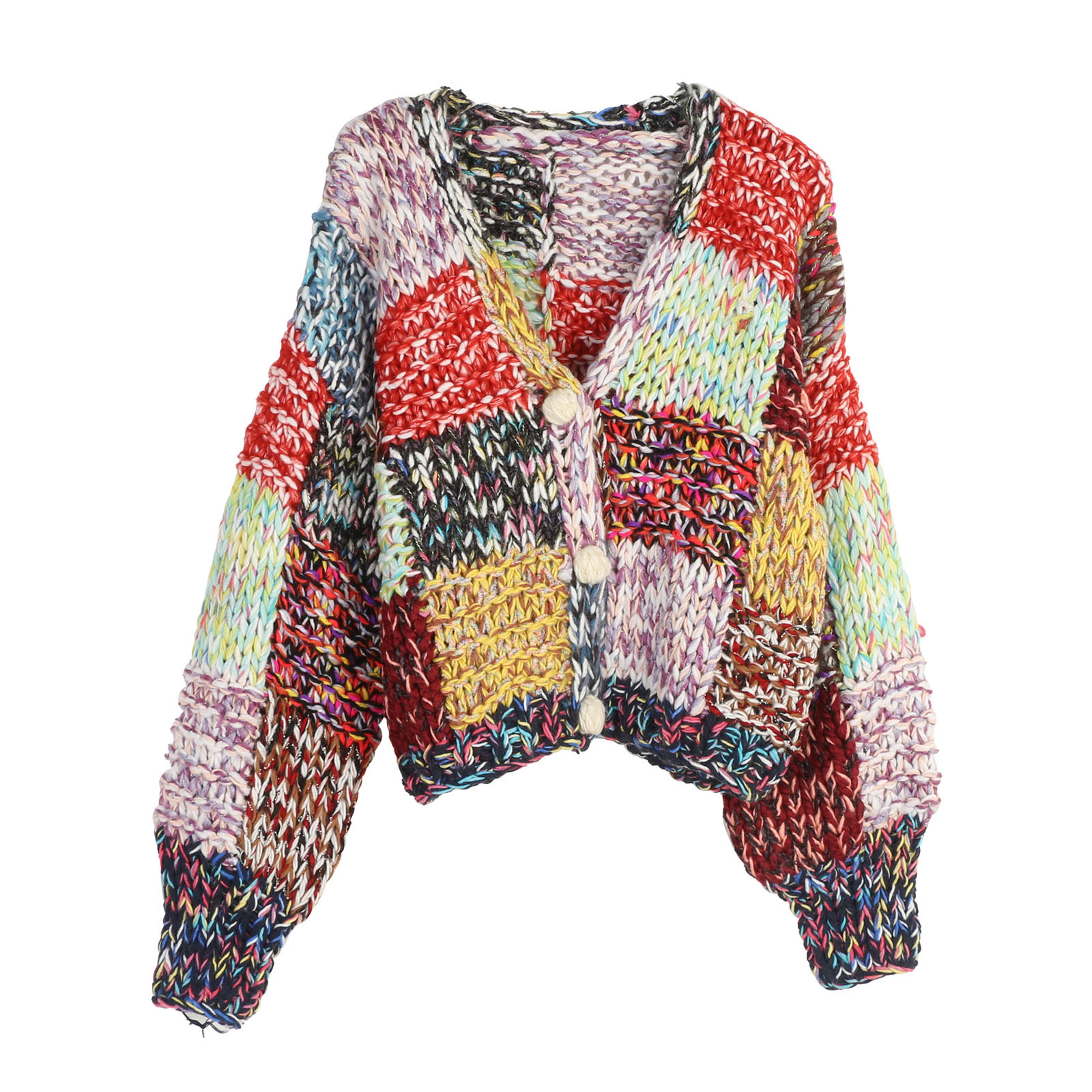 European and American style autumn/winter new V-neck cardigan sweater, color blocking, slimming, loose, elegant, soft and cozy cardigan coat. - Image 2