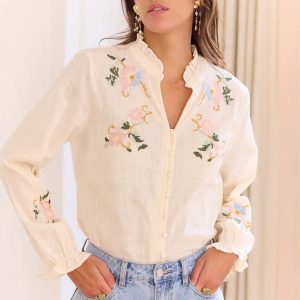 Women's Embroidered Linen Shirt