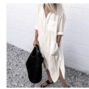 Solid-Color Shirt Dress with Side Slit