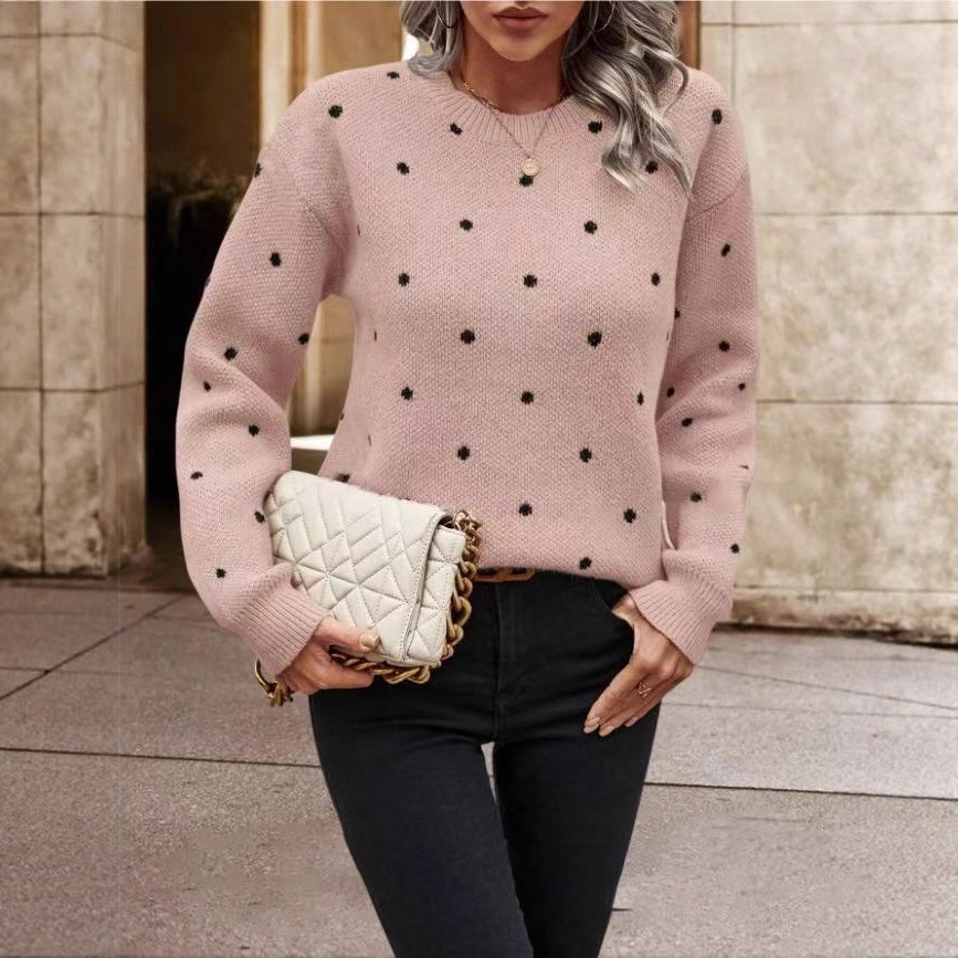 Popular European and American style polka dot knit sweater, sweet round neck long-sleeved top, fashionable and versatile pullover sweater for autumn and winter. - Image 4
