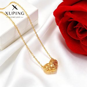 Xuping 24k Gold Plated Copper Alloy Simple and Elegant Hollow Heart Necklace for Women, Everyday Niche Design Jewelry Wholesale