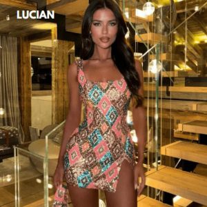 Cross-border women's clothing wholesale spring and summer new fashion color matching short skirt half-length multi-color hip skirt slit hip skirt