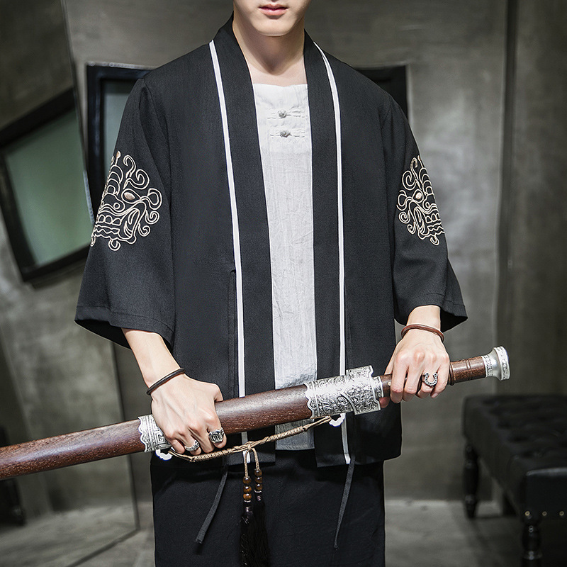 AliExpress new Chinese style round dragon embroidery three-quarter sleeve cardigan Hanfu sunscreen clothing men's Japanese loose jacket men - Image 18