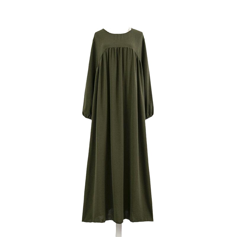 Cross-border foreign trade loose large size long-sleeved solid color pullover robe dress spring and autumn Korean version fat girl over-the-knee long skirt dress - Image 11