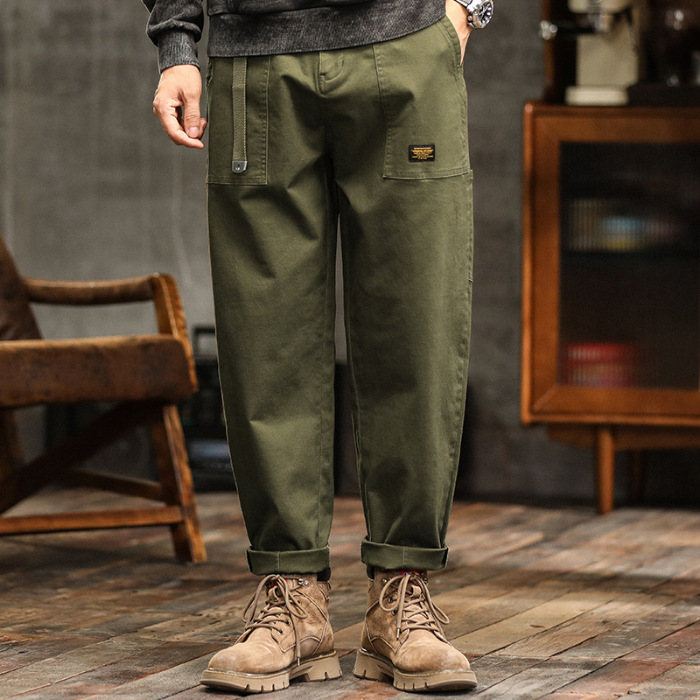 2025 Trendy Men's Casual Pants, All Seasons, Retro American Style Cargo Pants, Trendy Brand, Belt-Patchwork Straight Leg Pants - Image 7
