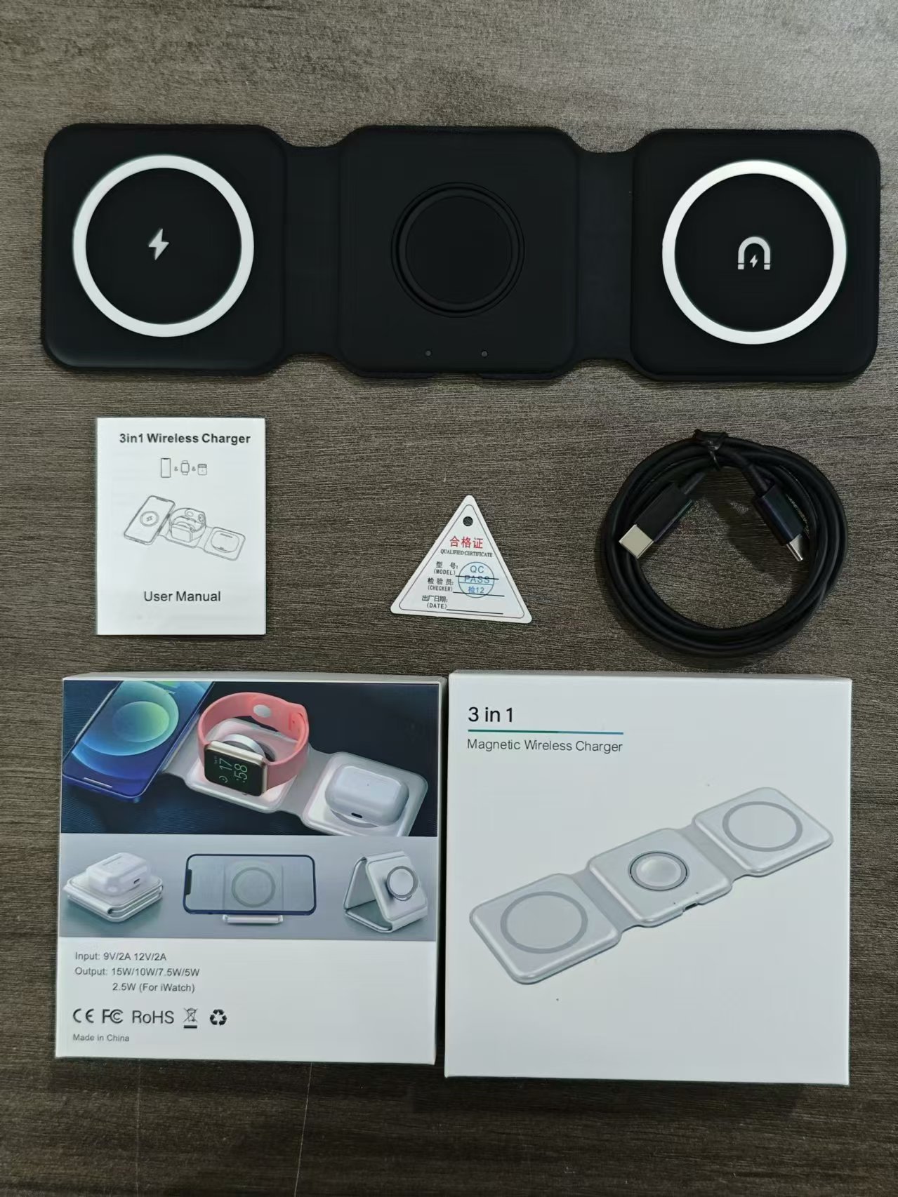 New wireless charger 3 in 1 fast charging stand foldable for Qi mobile phone earphone watch - Image 6
