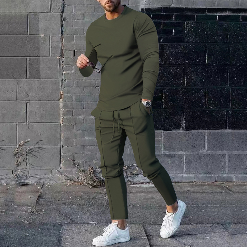 European goods foreign trade men's clothing suit spring and autumn style two-piece suit round neck long-sleeved T-shirt trousers suit men's autumn casual wear - Image 7