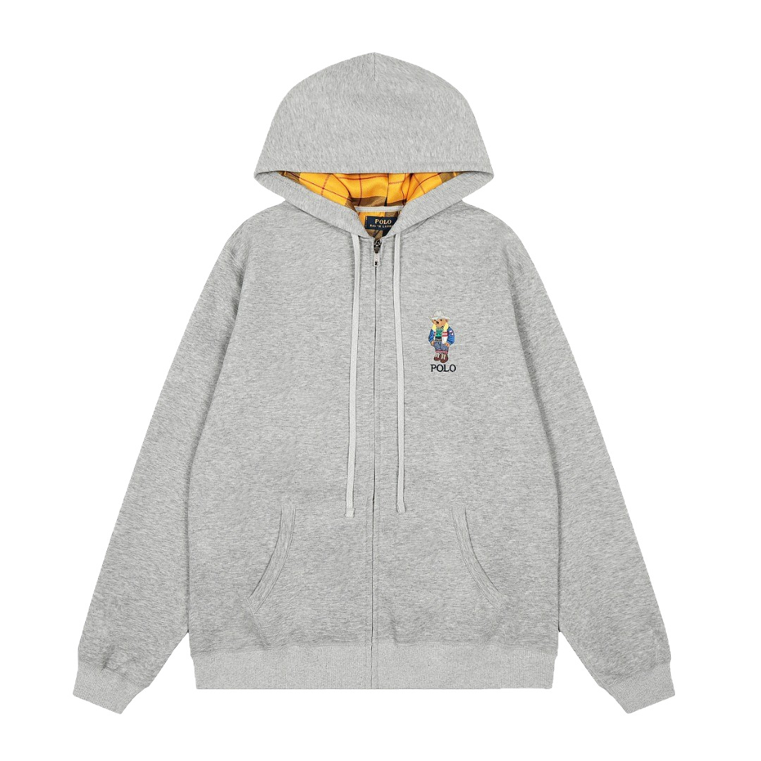 High-version QR code embroidered Ralph Bear full zip-up hooded unisex couple autumn/winter coat, loose fit. - Image 6