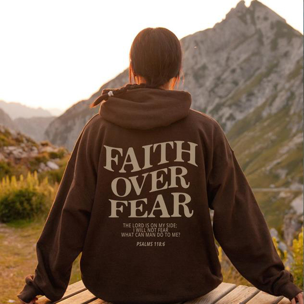 Foreign trade Amazon AliExpress new hooded long-sleeved FaithOverFear printed hooded sweatshirt - Image 17