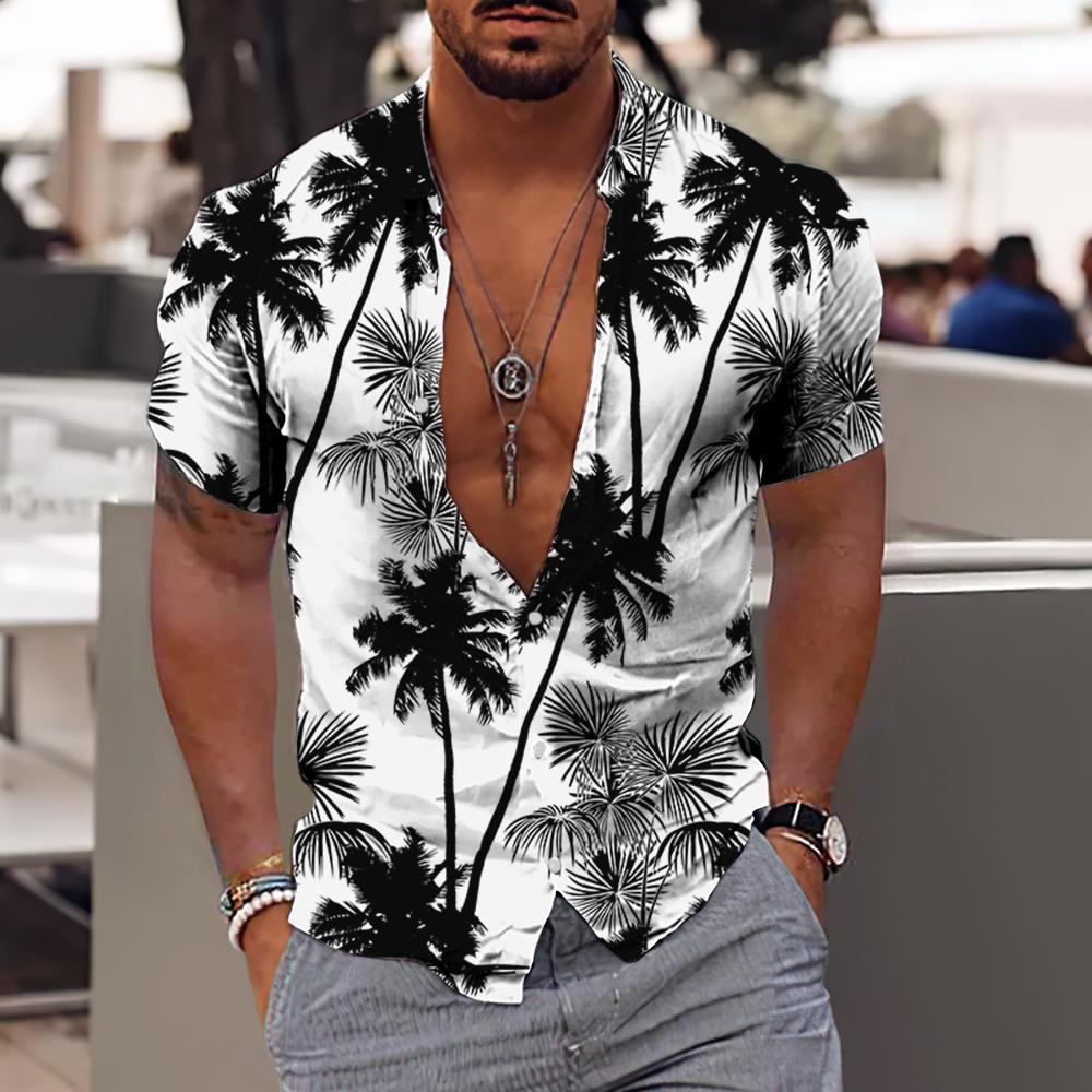 Cross-border foreign trade 2023 men's Hawaiian short-sleeved shirt men's lapel shirt holiday casual T-shirt - Image 8