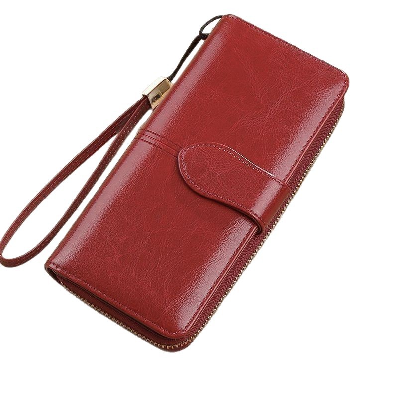 Wholesale European and American 2025 new style oil-waxed leather women's wallets, retro leather wallets, European and American large capacity long coin purses - Image 5