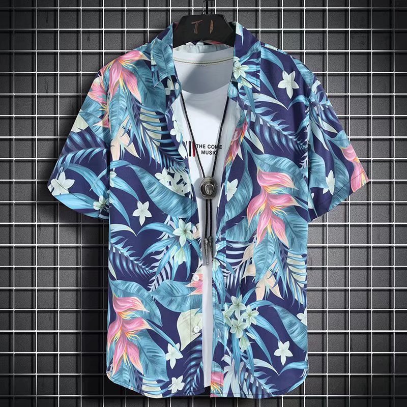 Summer short-sleeved shirts for men and women Hainan Sanya travel couples floral casual shirts summer Hong Kong style fashion - Image 2