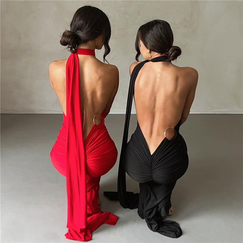 2024 spring and summer new European and American style cross-border women's clothing sexy backless halter neck hip-covering slim evening dress for women - Image 7