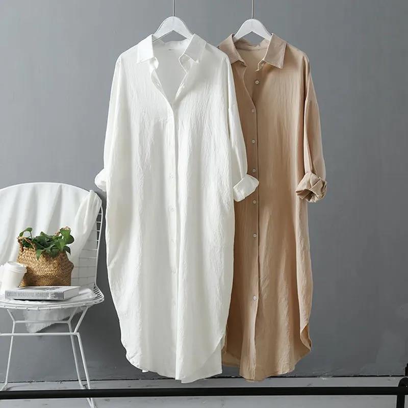 Same-day shipping. Women's cotton and linen white shirt, suitable for outerwear, 2026 style, loose fit, casual top, mid-length shirt. - Image 3