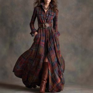 2025 European and American cross-border women's clothing, French retro plaid dress, new style from Amazon independent website.