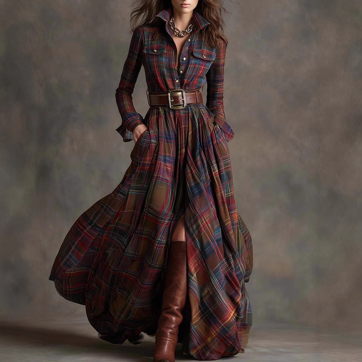 2025 European and American cross-border women's clothing, French retro plaid dress, new style from Amazon independent website.