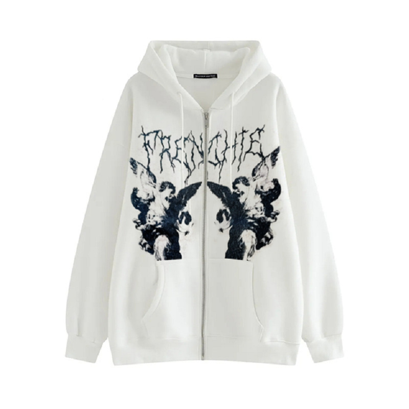 2021 European and American new hoodie sweatshirt women's loose street sports zipper cardigan y2k jacket women - Image 4