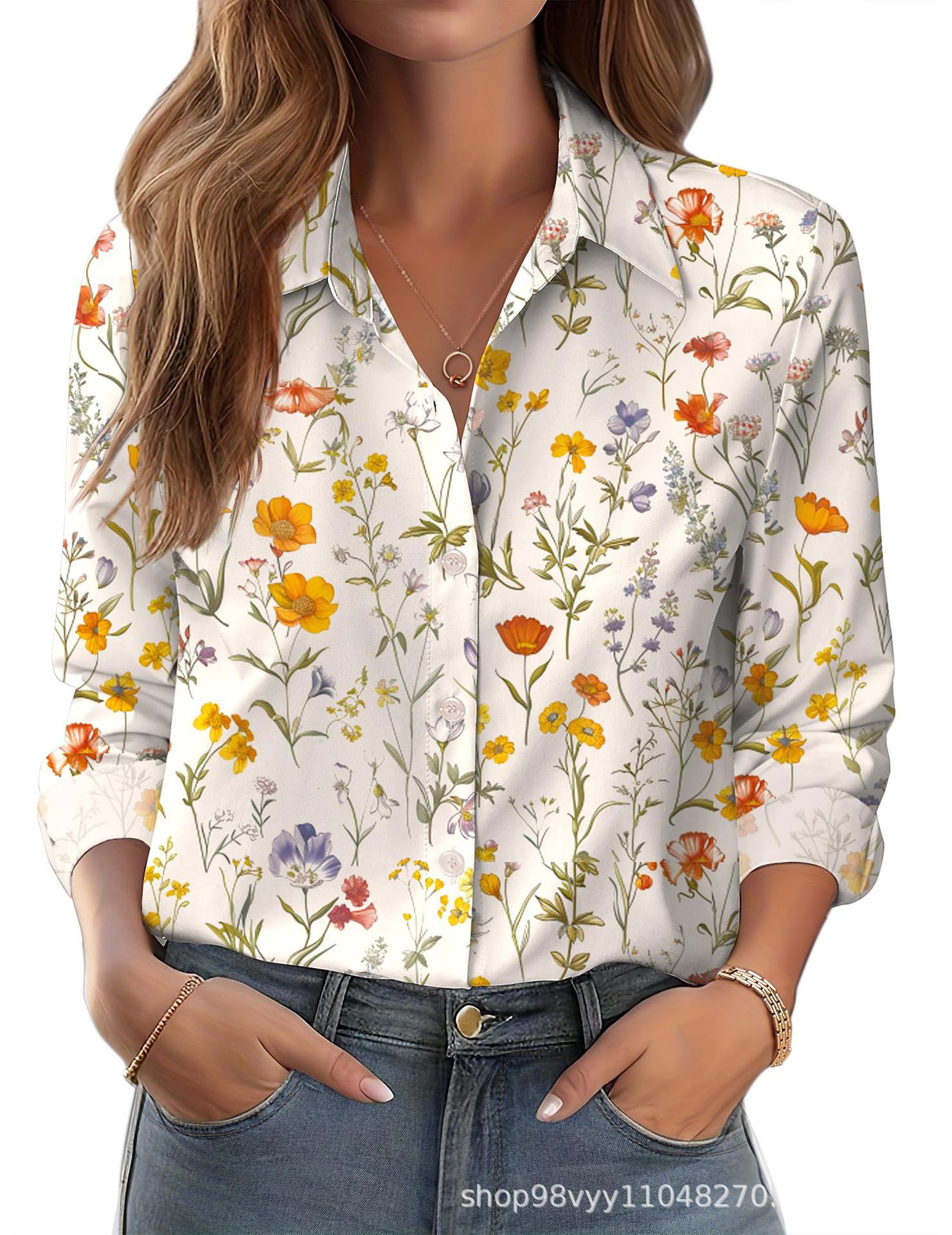 Women's 3D Printed Floral Loose-fitting Shirt, European and American Style, for Cross-border E-commerce AliExpress Independent Website - Image 20