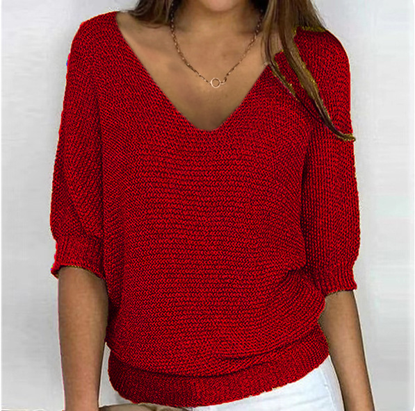 2026 New Russian AliExpress Wish Solid Color Crew Neck Knitted Top Women's Three-Quarter Sleeve Top Air Conditioning Shirt In Stock - Image 15