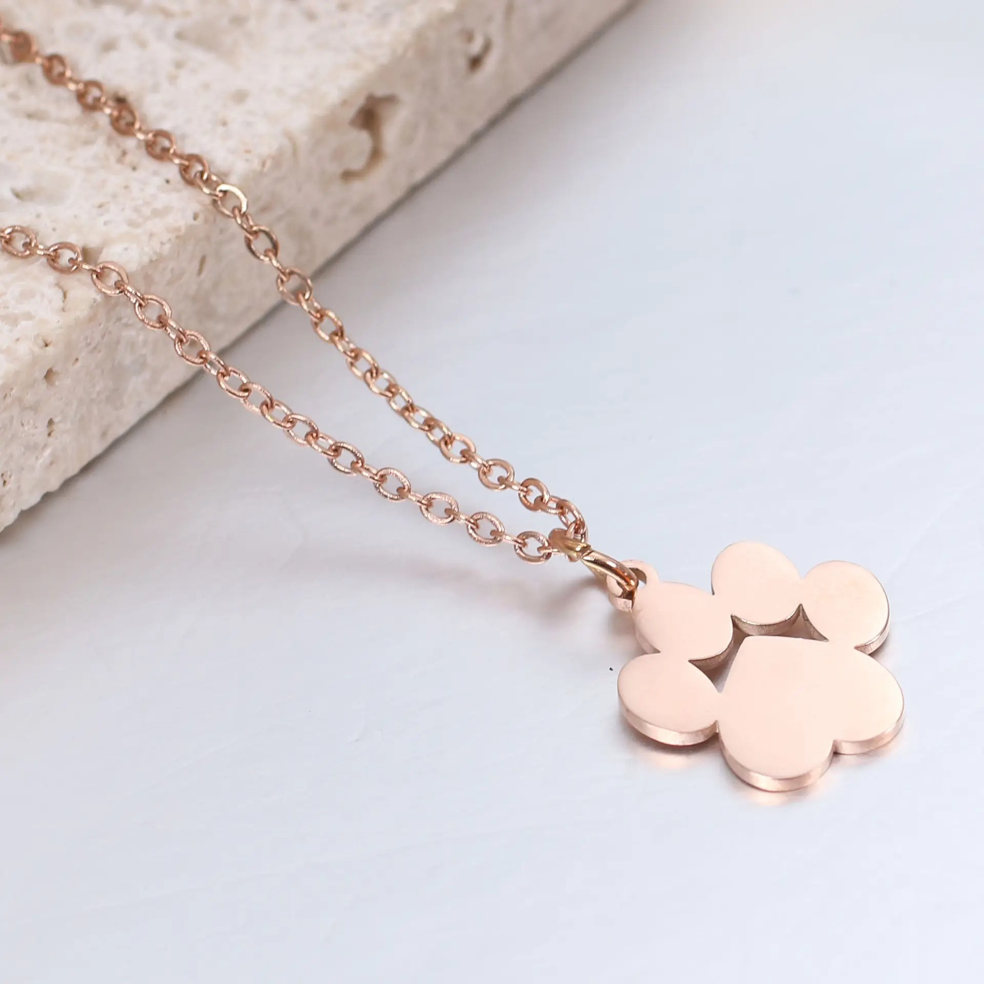 Cross-border best-selling titanium steel creative pet cat paw and dog paw pendant necklace, women's personalized and simple clavicle chain jewelry - Image 6