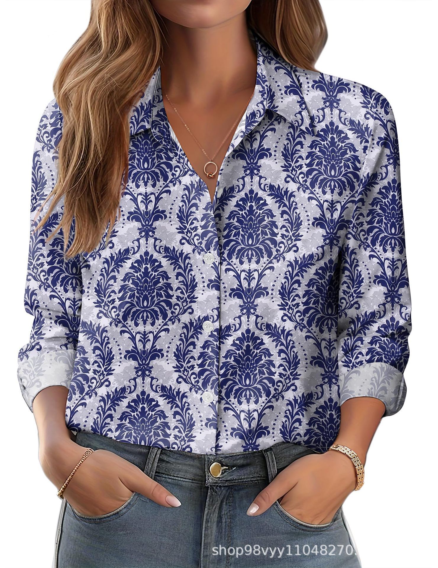 Women's 3D Printed Floral Loose-fitting Shirt, European and American Style, for Cross-border E-commerce AliExpress Independent Website - Image 36