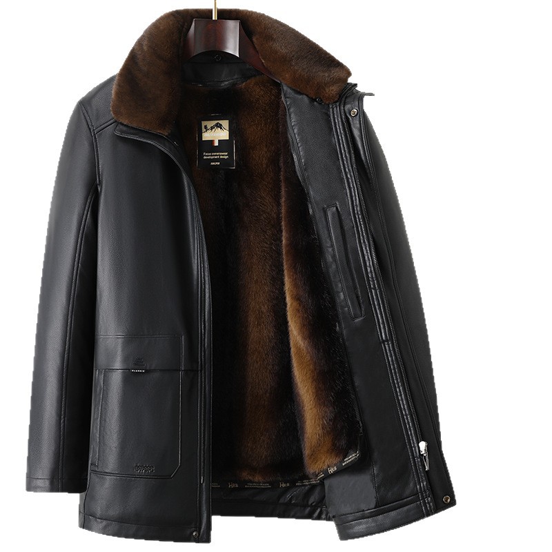 Men's leather jackets for middle-aged and elderly men, thickened and fleece-lined, winter warm clothing for grandfathers and fathers. - Image 7