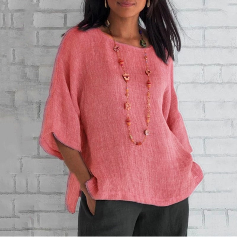 2026 Wish, EABI, Amazon New Arrival Women's Three-Quarter Sleeve Round Neck Cotton Linen Shirt Top - In Stock - Image 12