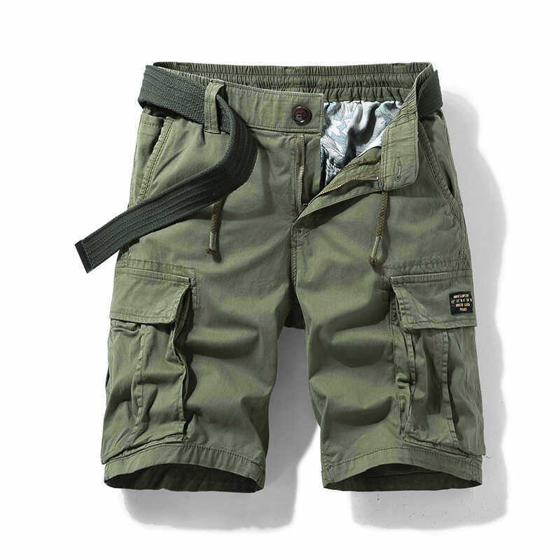 Men's high-end pure cotton work shorts, summer loose fit, multi-pocket elastic waist with drawstring belt, versatile casual five-point pants - Image 8