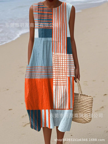 2025 European and American spring and summer new sleeveless casual printed temperament long skirt dress slim small fresh casual skirt - Image 25