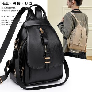 Cross-border simple backpack for women 2024 retro solid color outdoor leisure mother bag PU soft leather large capacity backpack